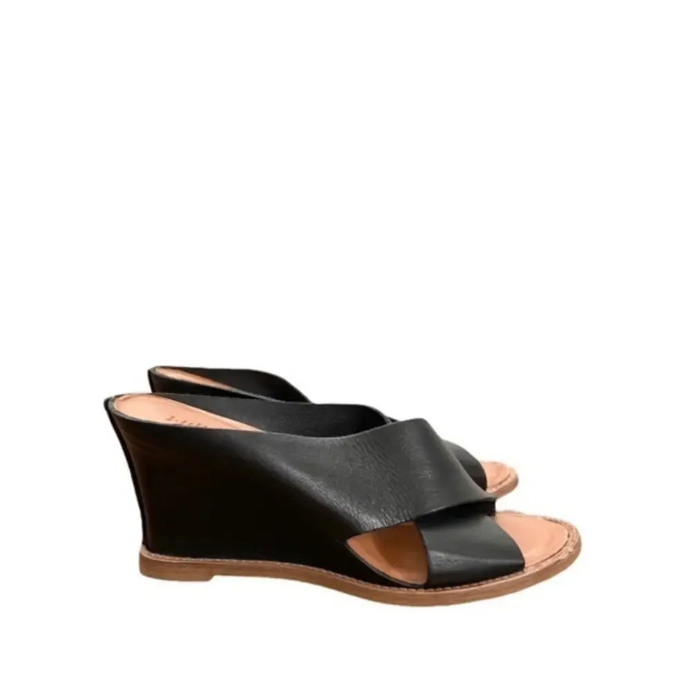 J. Jill Black Leather Criss Cross Strap Wedge Sandals